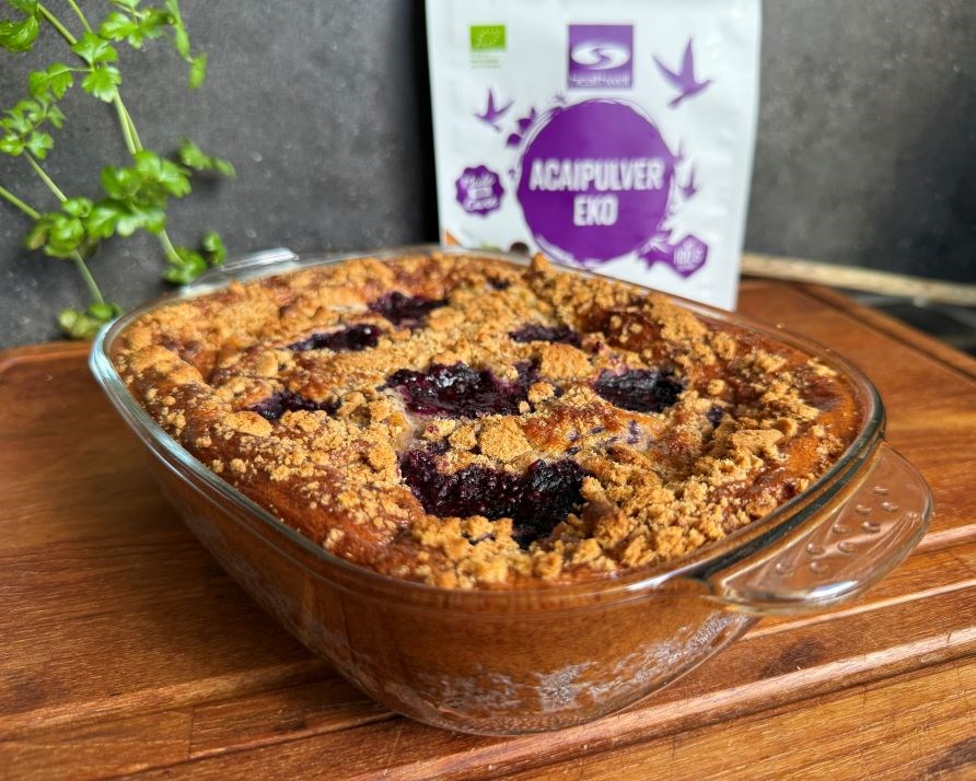 F�rdiglavet ovngr�d med smag af bl�b�rmuffin, klar til at spise.