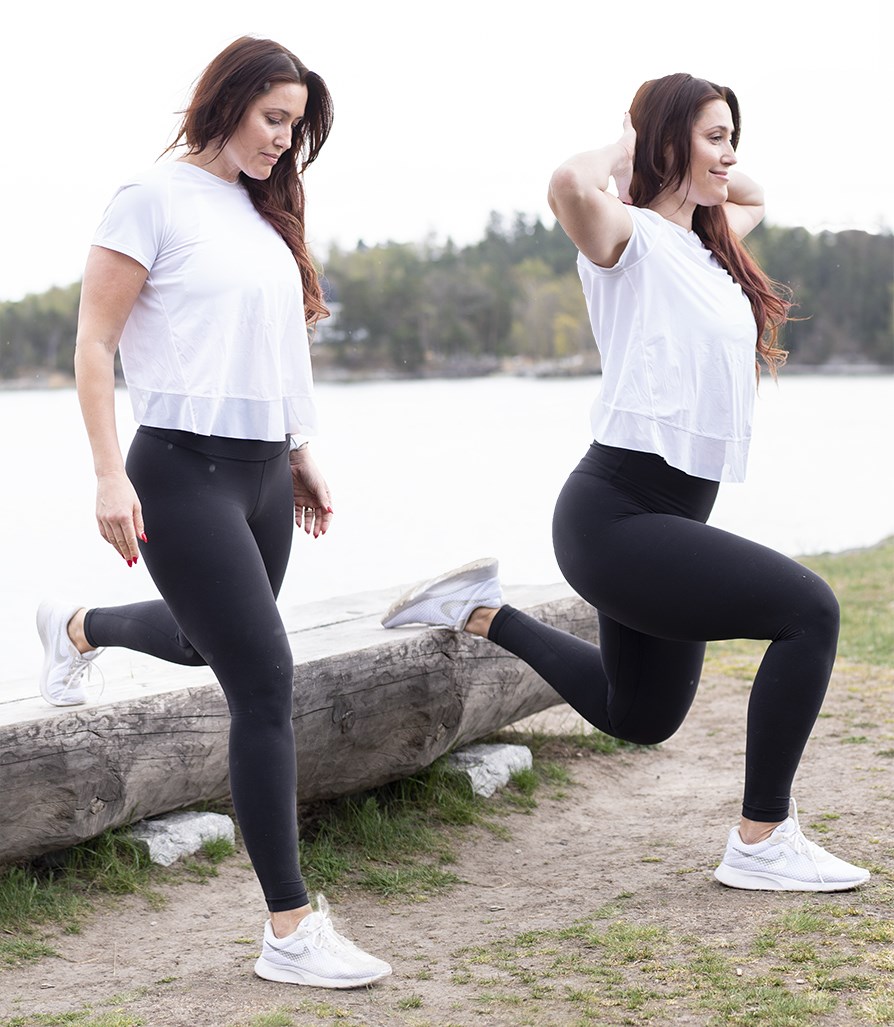 Olga Rönnberg udfører trin fremad mod bænk. Olga Rönnberg udfører trin fremad mod bænk.