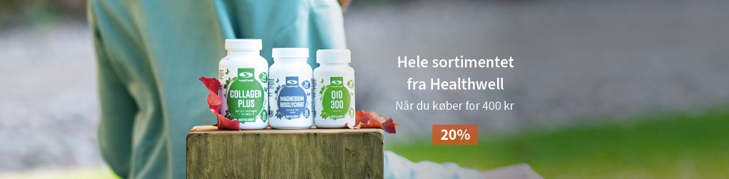 20 % p varemrket Healthwell ved kb for 400 kr.