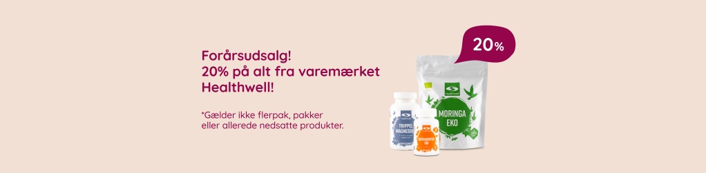 For�rsudsalg! F� 20% p� alt fra varem�rket Healthwell (OBS! G�lder ikke flerpak, pakker og allerede nedsatte produkter)